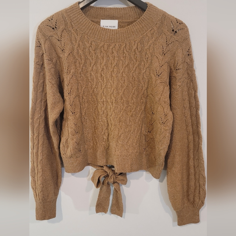 Pink Rose Brown sweater Small Size NWOT